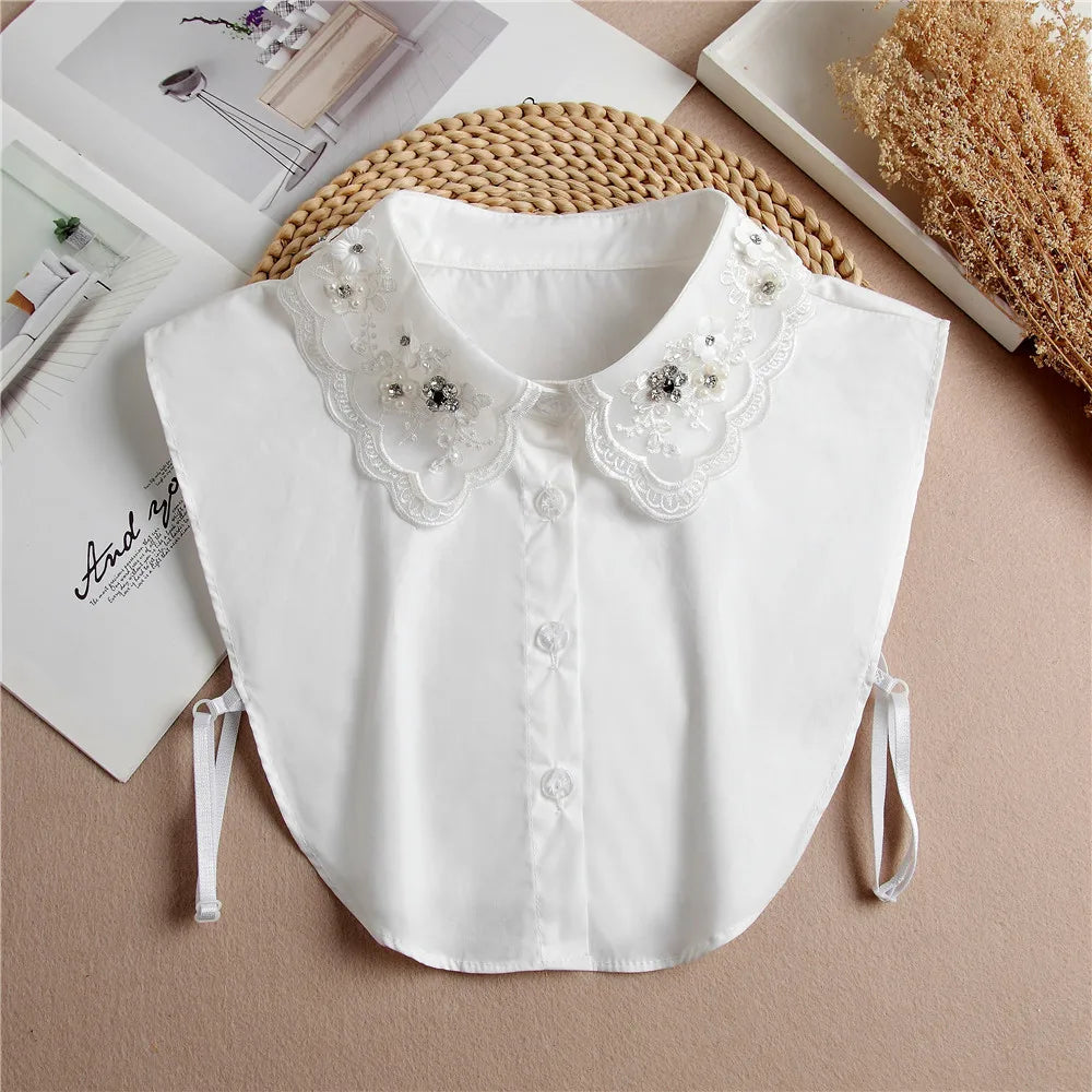 Fashion 2024 Front Tie White  Collar for Women Stand Detachable Collar Girls Vintage Lace Ladies False Blouse Collar