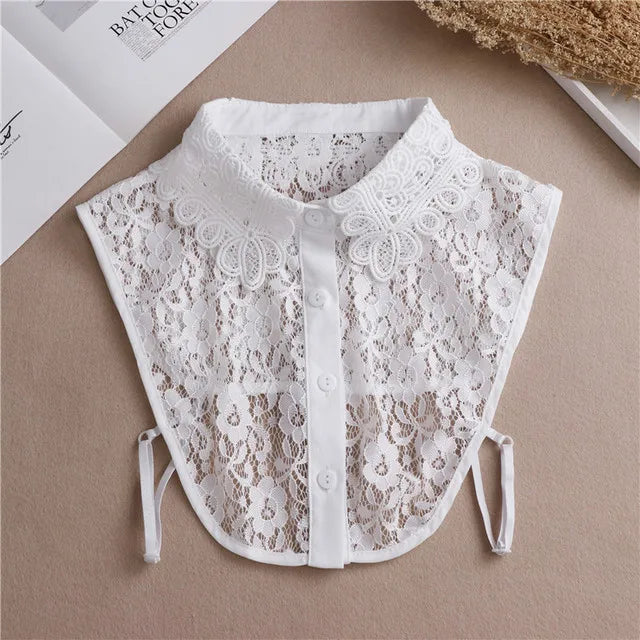 Fashion 2024 Front Tie White  Collar for Women Stand Detachable Collar Girls Vintage Lace Ladies False Blouse Collar