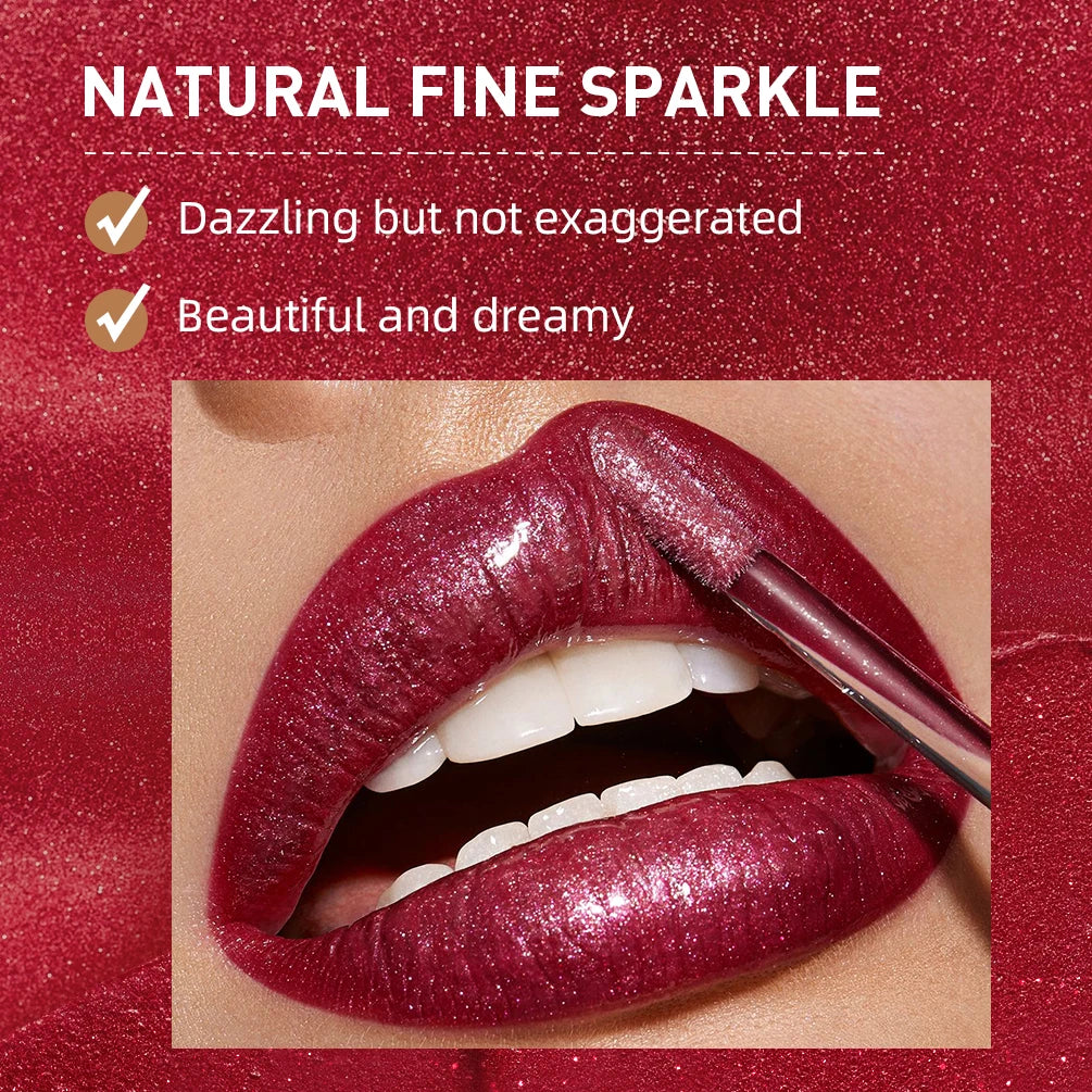 QIBEST Waterproof Diamond Shimmer Glitter Lipgloss Matte Liquid Lipstick Shiny Pearl Lip Glaze Long Lasting LipTint Women Makeup