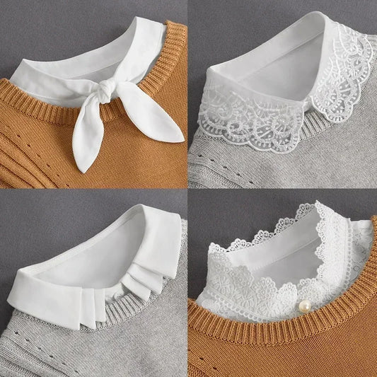 Fashion 2024 Front Tie White  Collar for Women Stand Detachable Collar Girls Vintage Lace Ladies False Blouse Collar