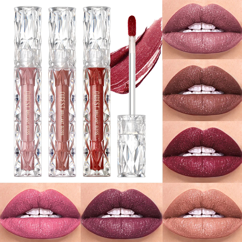 QIBEST Waterproof Diamond Shimmer Glitter Lipgloss Matte Liquid Lipstick Shiny Pearl Lip Glaze Long Lasting LipTint Women Makeup