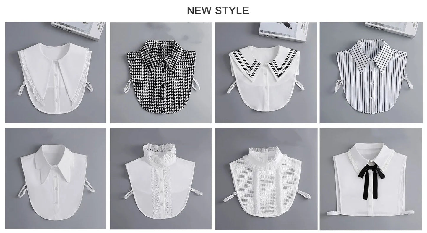 Fashion 2024 Front Tie White  Collar for Women Stand Detachable Collar Girls Vintage Lace Ladies False Blouse Collar